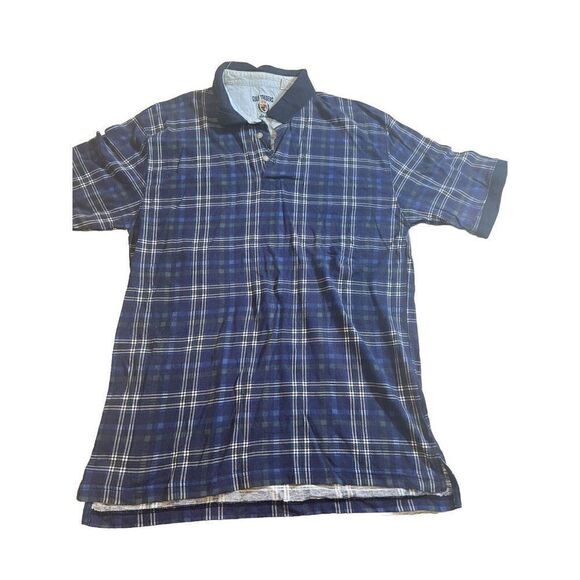 Vintage Gulf Traders Polo Shirt Large Blue Plaid Cotton 80s 90s.      Y - Picture 1 of 6